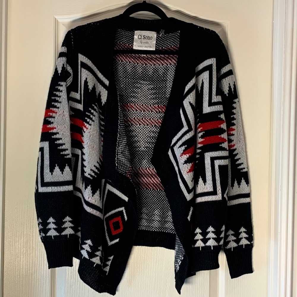 Ci‎ Sono by Cavalini Open Knit Cardigan | Geometric Pattern Medium